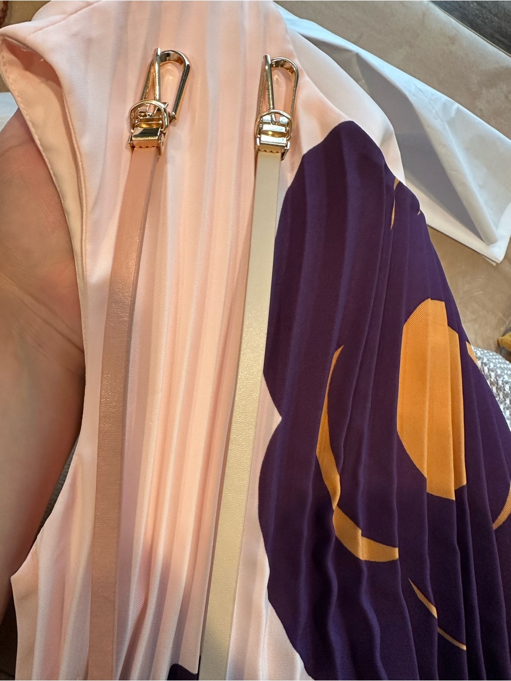 Marimekko Pleated Maxi Dress in Light Pink, Dark Purple and Mustard - Picture 4 of 4